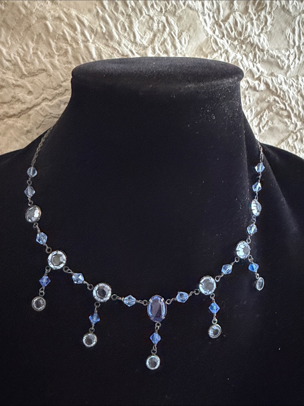 Crystal necklace deep and light blue sterling silver handmade vintage - Picture 2 of 5